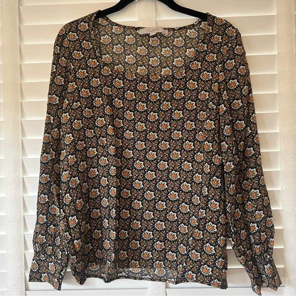 LOFT Tops - LOFT Top Floral Long Sleeve Brown XS